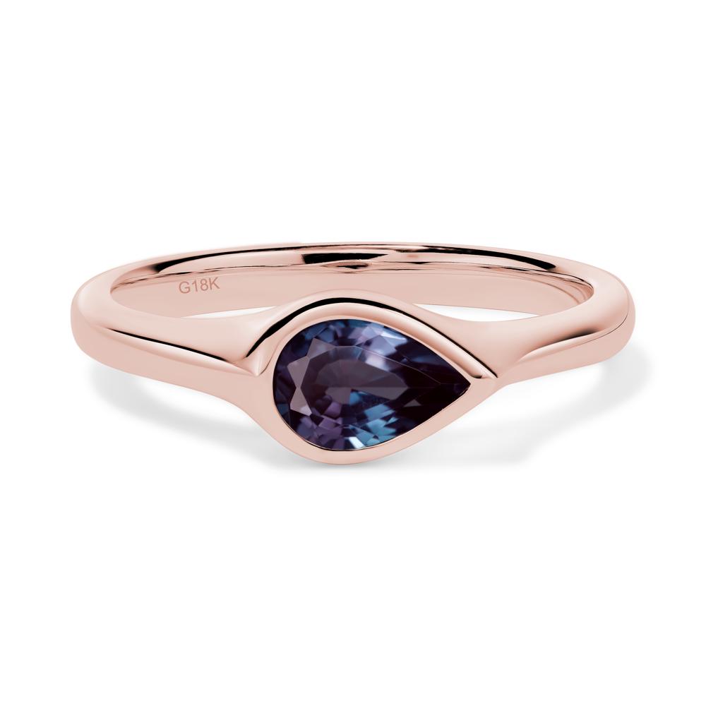 Horizontal Pear Lab Created Alexandrite Engagement Ring - LUO Jewelry #metal_18k rose gold
