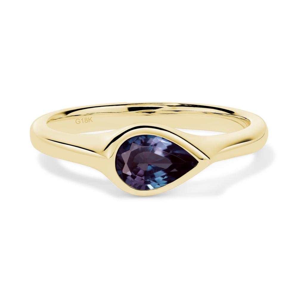 Horizontal Pear Lab Created Alexandrite Engagement Ring - LUO Jewelry #metal_18k yellow gold