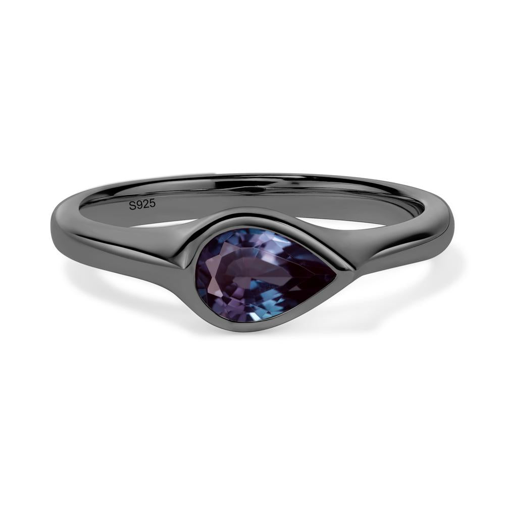 Horizontal Pear Lab Created Alexandrite Engagement Ring - LUO Jewelry #metal_black finish sterling silver