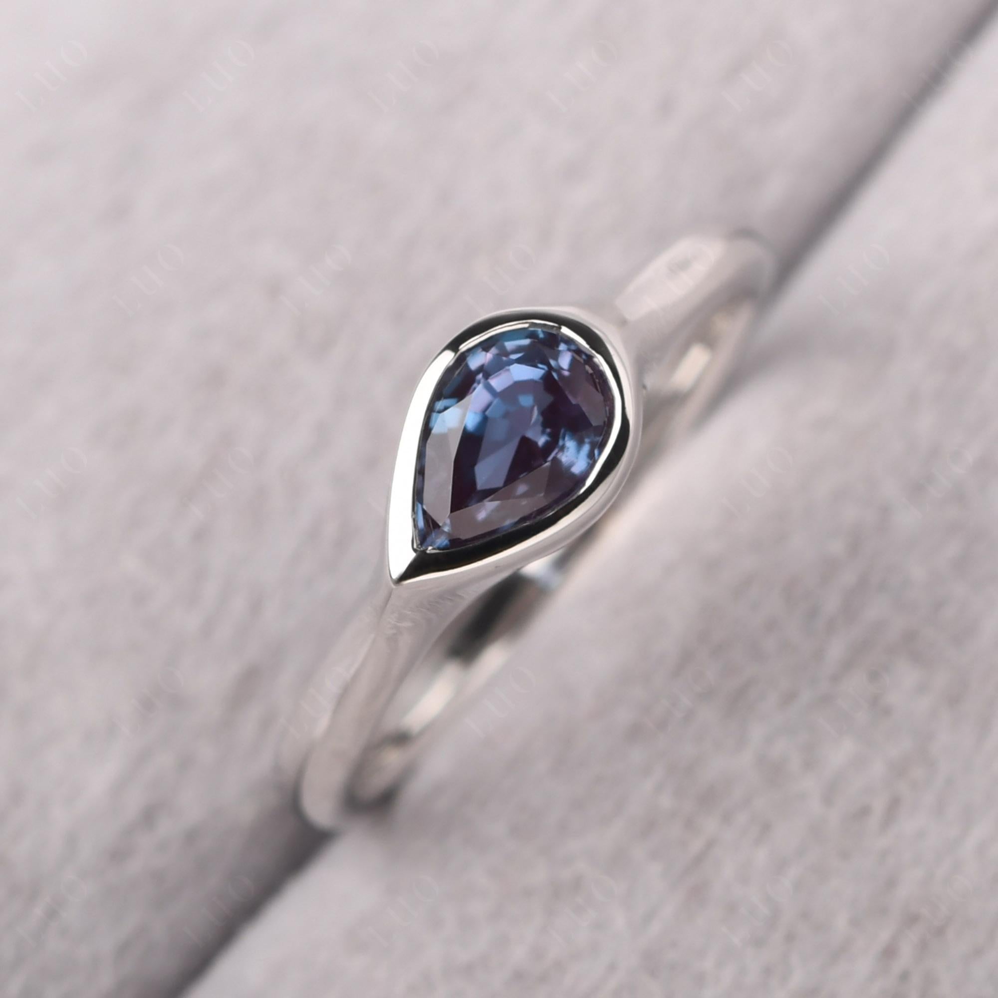 Horizontal Pear Lab Created Alexandrite Engagement Ring - LUO Jewelry