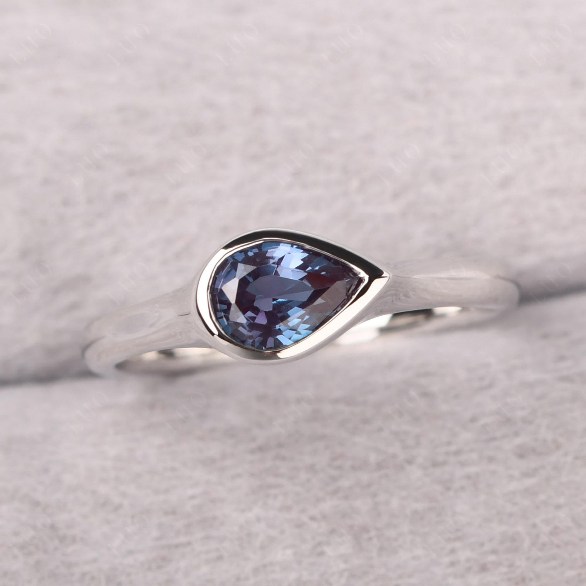 Horizontal Pear Lab Created Alexandrite Engagement Ring - LUO Jewelry