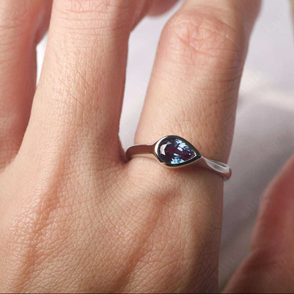 Horizontal Pear Alexandrite Engagement Ring - LUO Jewelry