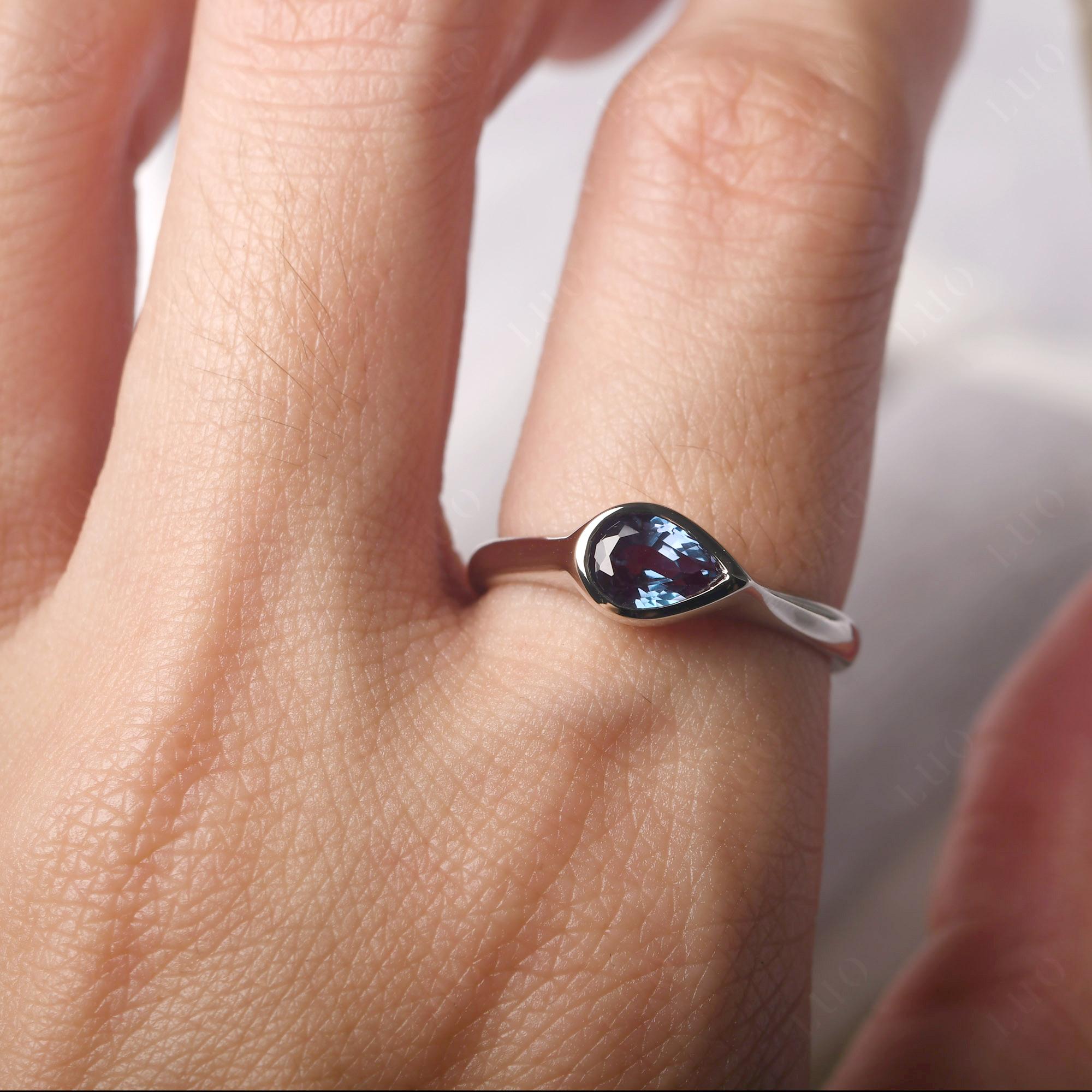 Horizontal Pear Lab Created Alexandrite Engagement Ring - LUO Jewelry
