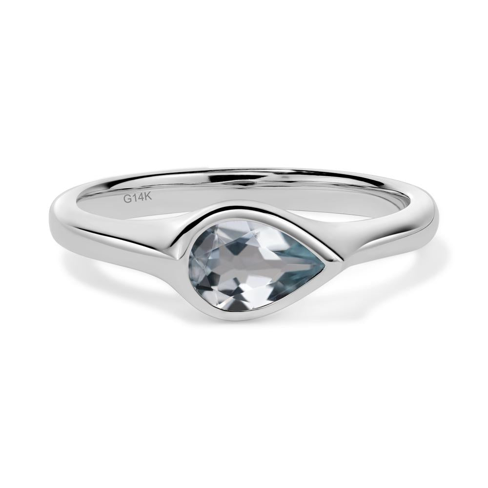 Horizontal Pear Aquamarine Engagement Ring - LUO Jewelry #metal_14k white gold