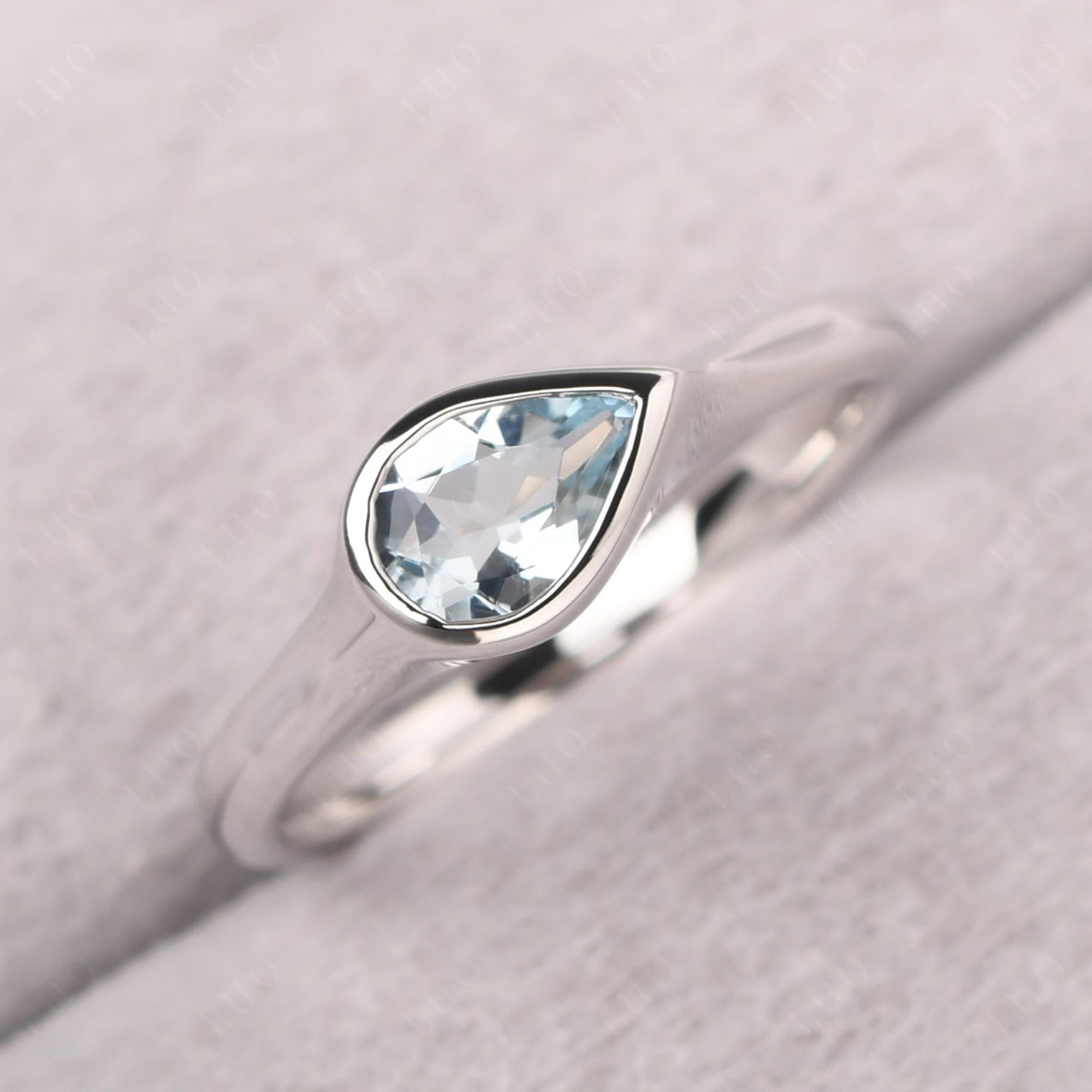 Horizontal Pear Aquamarine Engagement Ring - LUO Jewelry