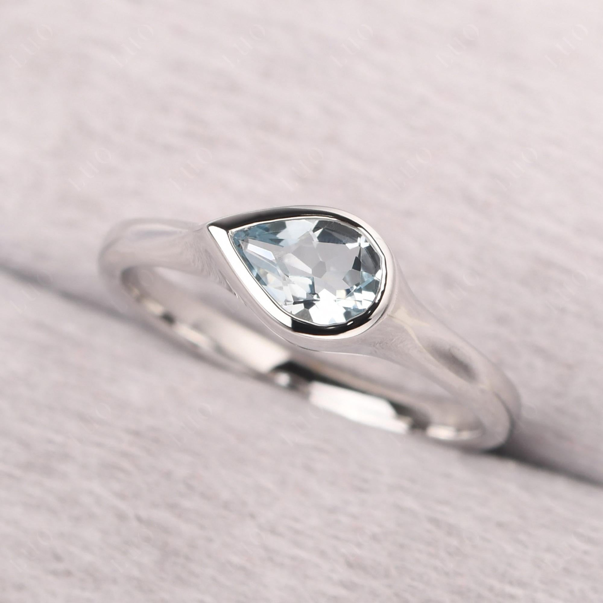 Horizontal Pear Aquamarine Engagement Ring - LUO Jewelry