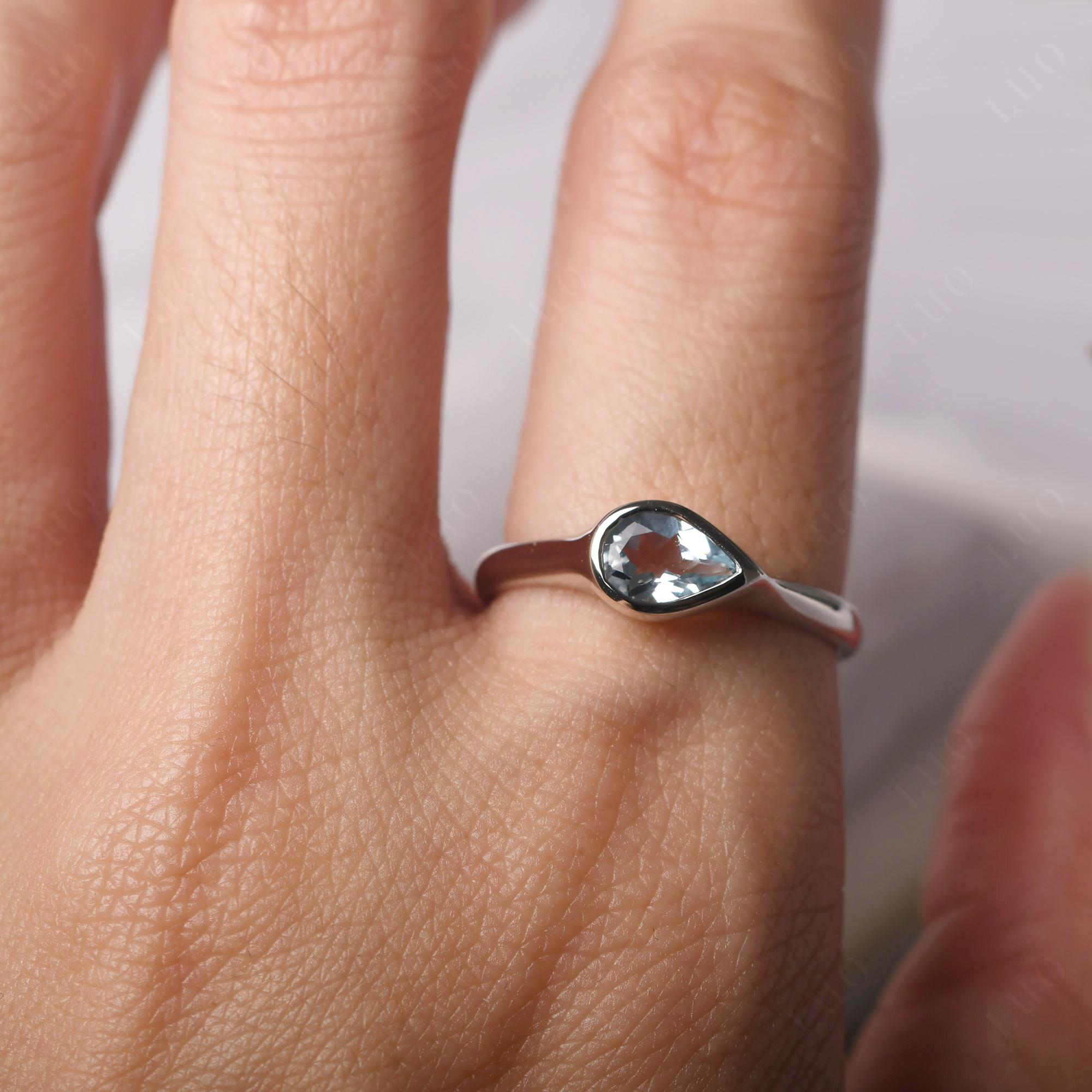 Horizontal Pear Aquamarine Engagement Ring - LUO Jewelry