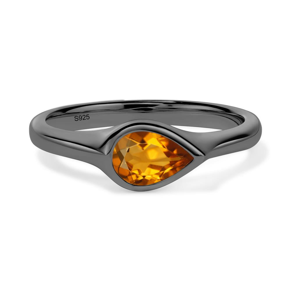 Horizontal Pear Citrine Engagement Ring - LUO Jewelry #metal_black finish sterling silver