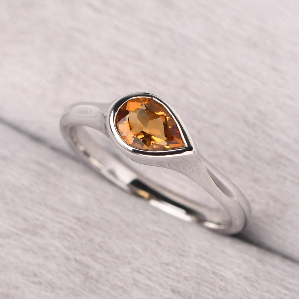 Horizontal Pear Citrine Engagement Ring - LUO Jewelry