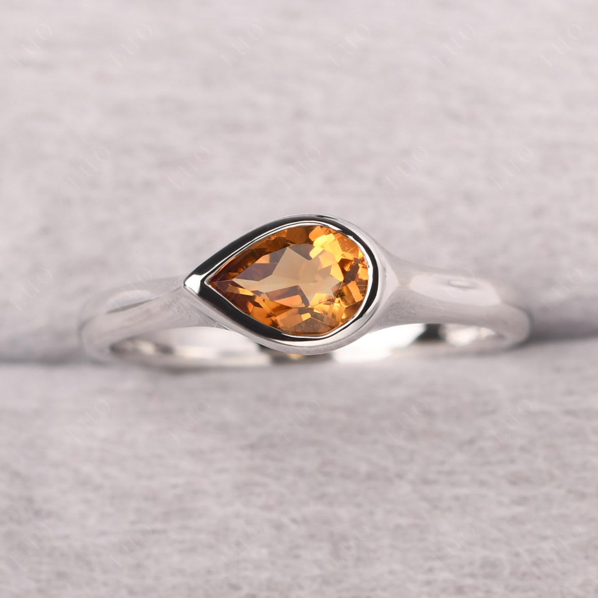 Horizontal Pear Citrine Engagement Ring - LUO Jewelry