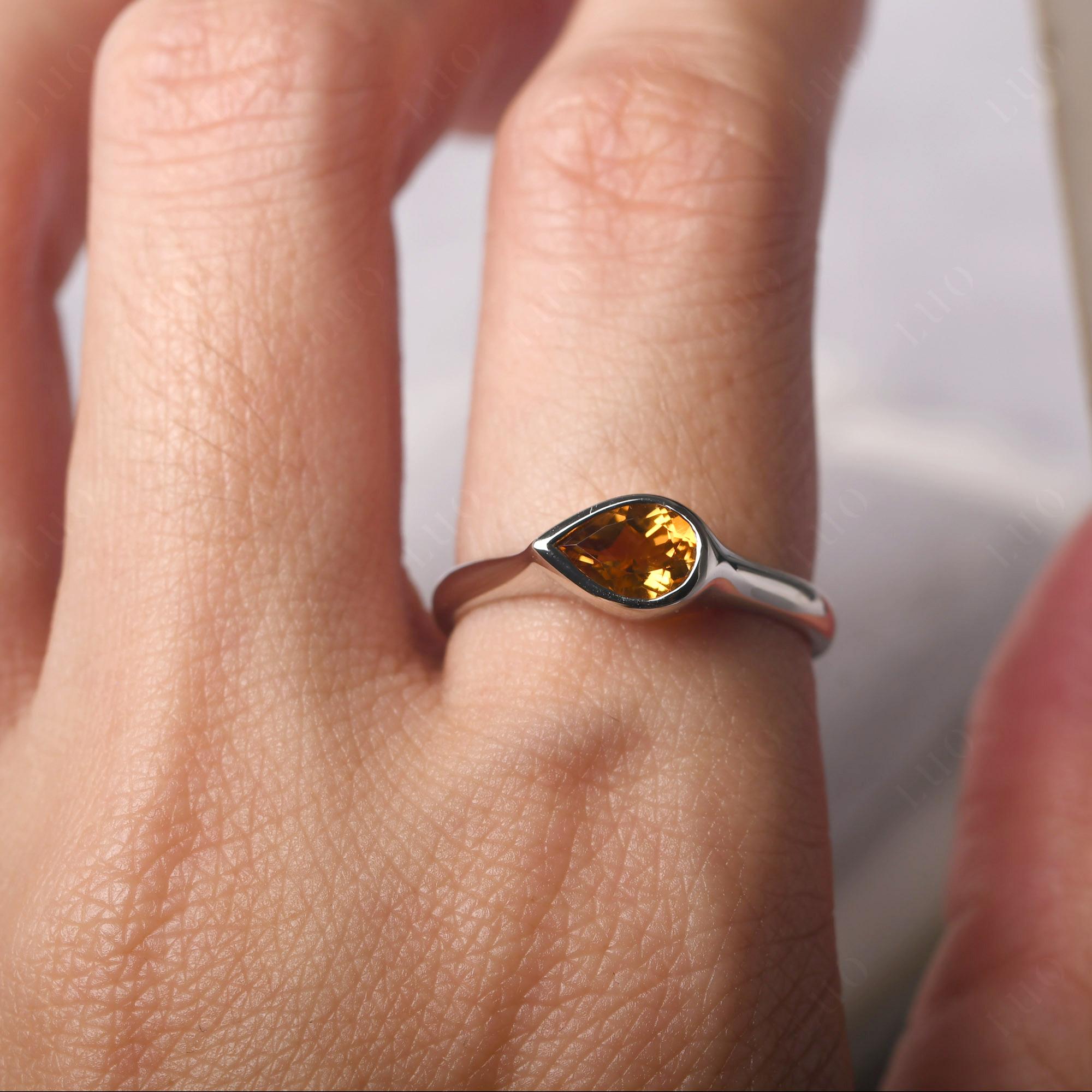 Horizontal Pear Citrine Engagement Ring - LUO Jewelry