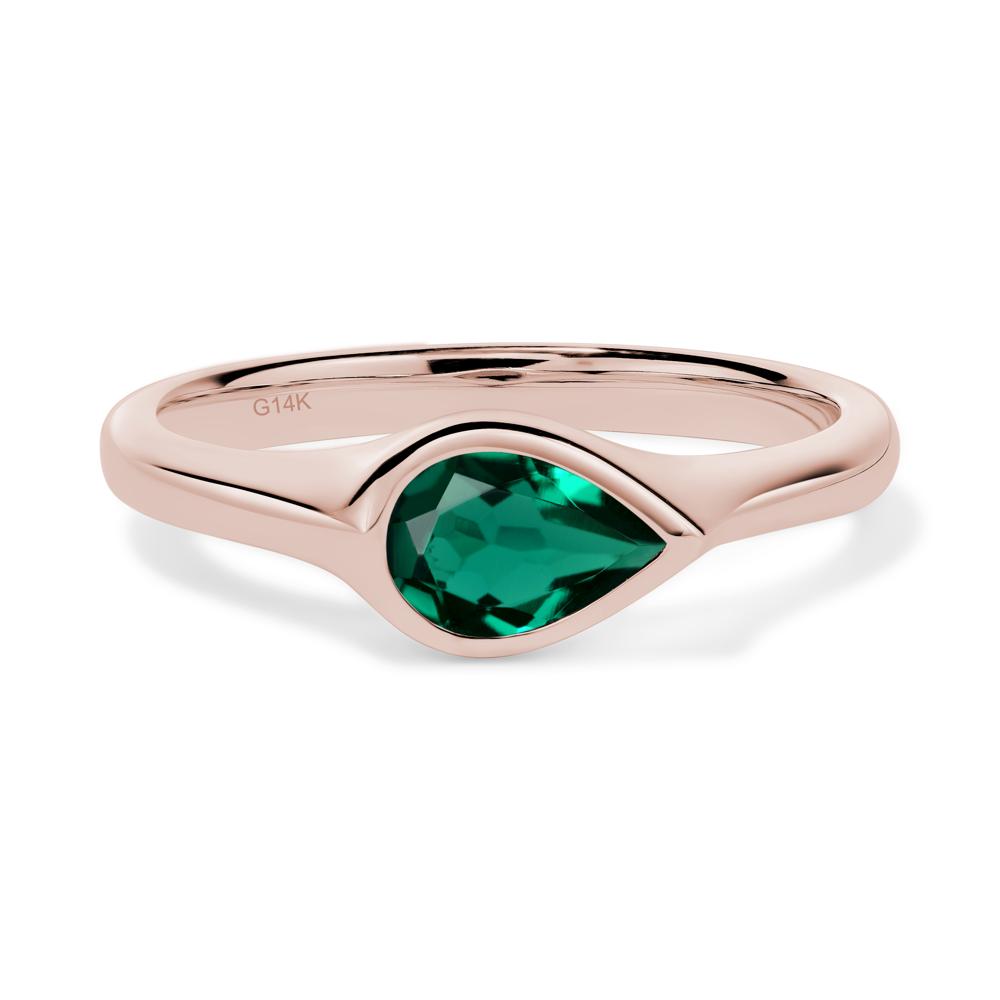 Horizontal Pear Lab Created Emerald Engagement Ring - LUO Jewelry #metal_14k rose gold