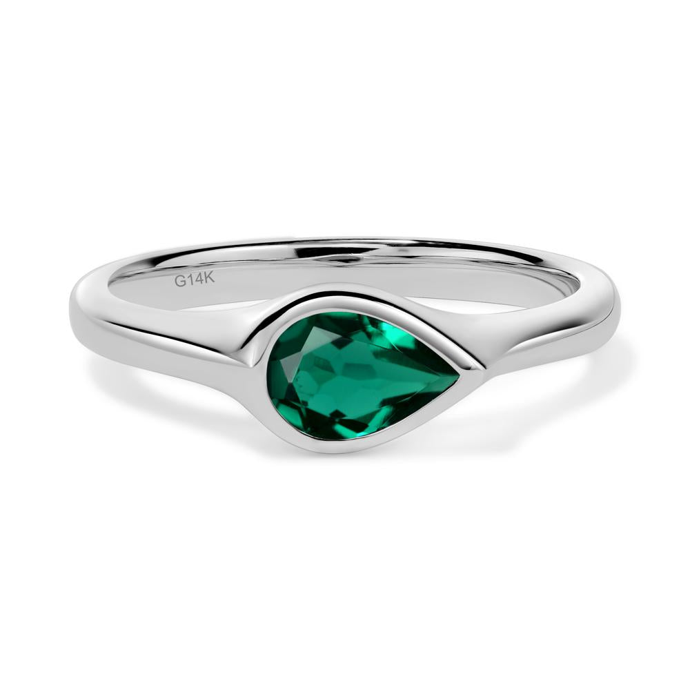 Horizontal Pear Lab Created Emerald Engagement Ring - LUO Jewelry #metal_14k white gold