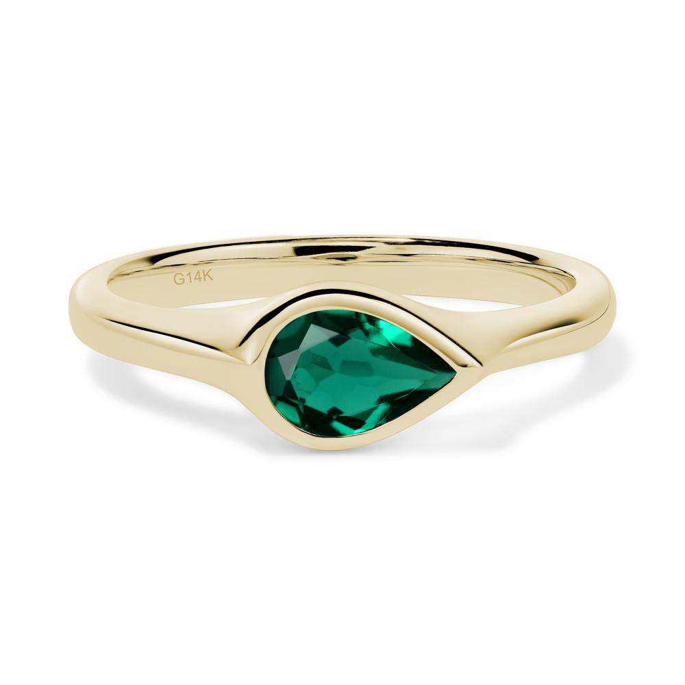 Horizontal Pear Lab Created Emerald Engagement Ring - LUO Jewelry #metal_14k yellow gold
