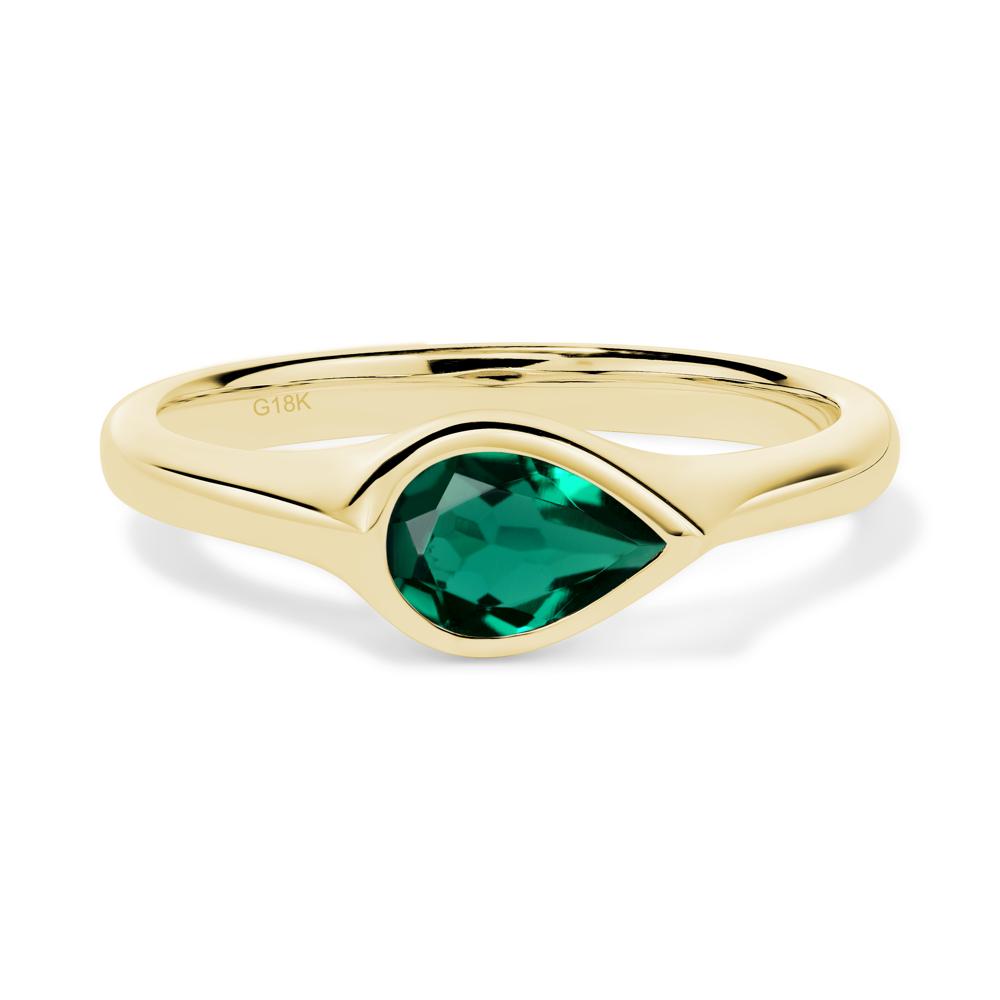 Horizontal Pear Lab Created Emerald Engagement Ring - LUO Jewelry #metal_18k yellow gold