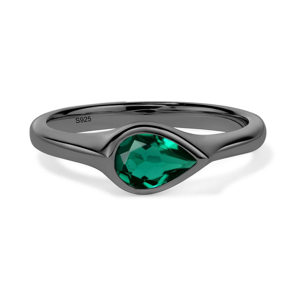 Horizontal Pear Lab Created Emerald Engagement Ring - LUO Jewelry #metal_black finish sterling silver