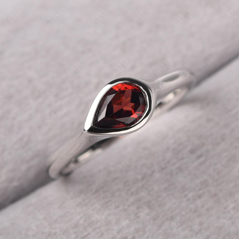 Horizontal Pear Garnet Engagement Ring - LUO Jewelry