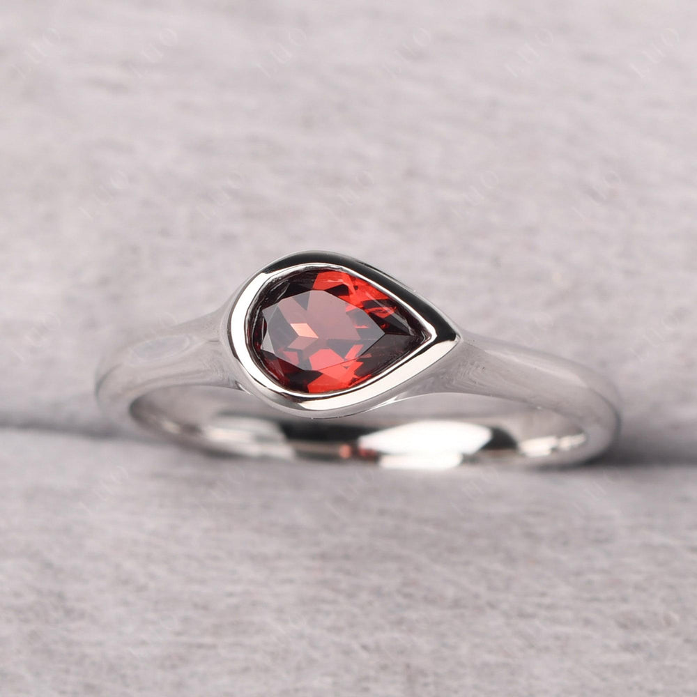 Horizontal Pear Garnet Engagement Ring - LUO Jewelry