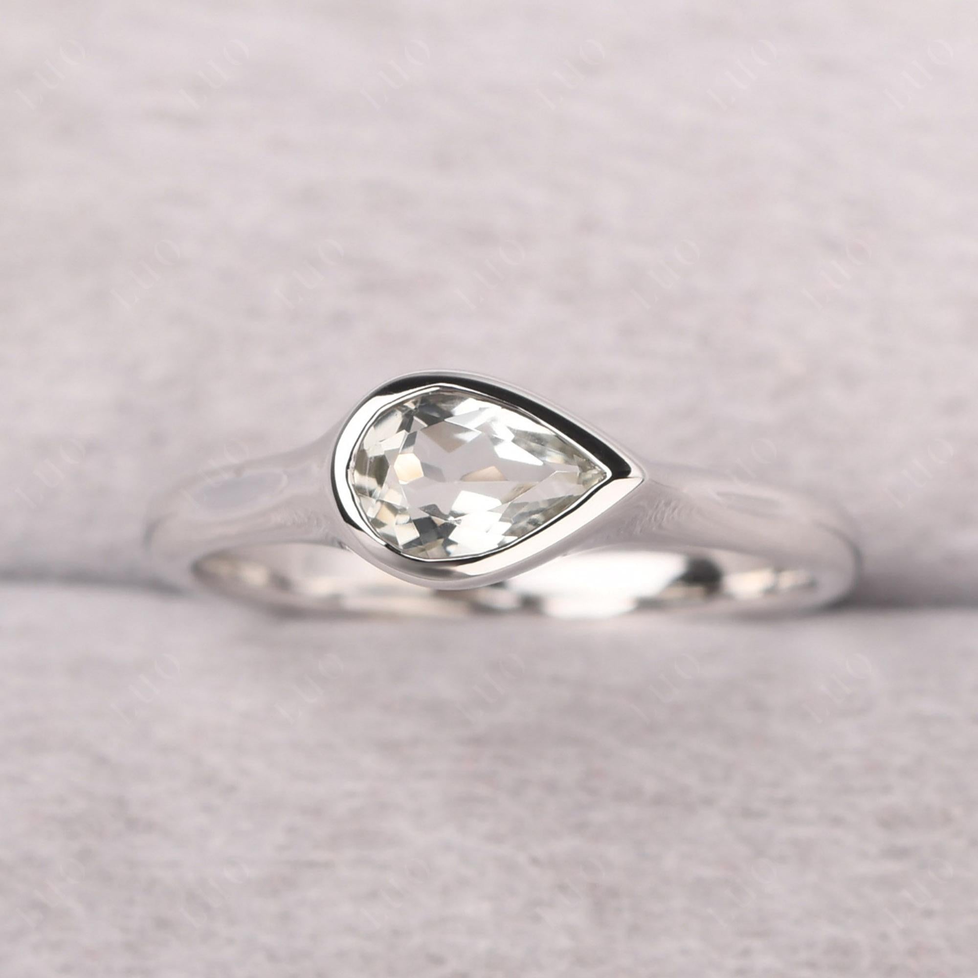 Horizontal Pear Green Amethyst Engagement Ring - LUO Jewelry