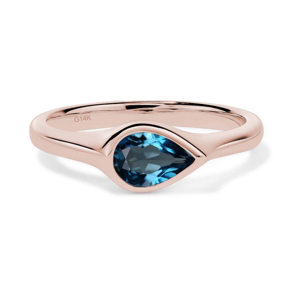 Horizontal Pear London Blue Topaz Engagement Ring - LUO Jewelry #metal_14k rose gold