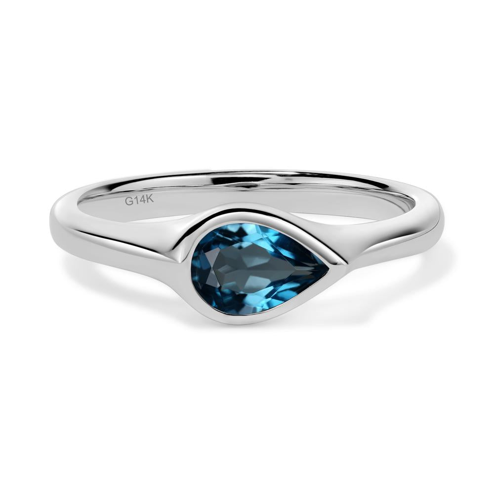 Horizontal Pear London Blue Topaz Engagement Ring - LUO Jewelry #metal_14k white gold