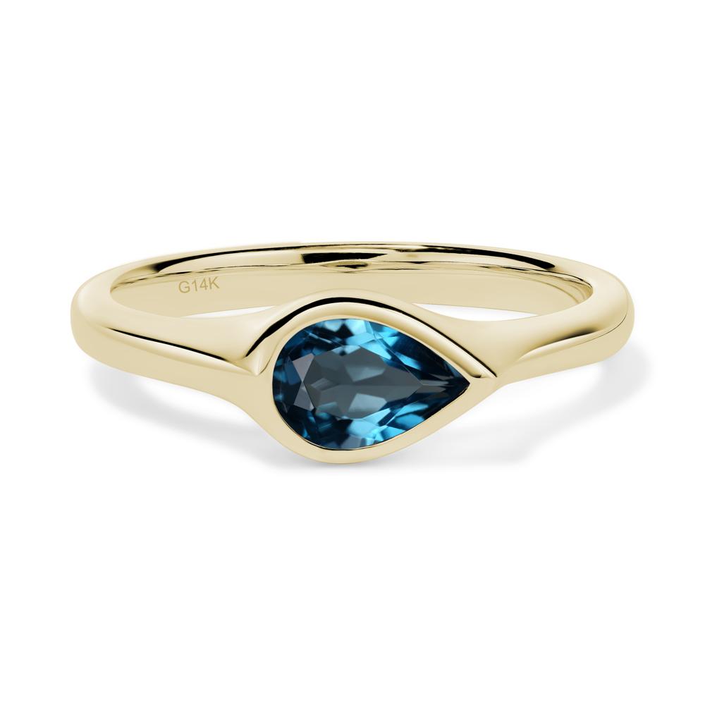 Horizontal Pear London Blue Topaz Engagement Ring - LUO Jewelry #metal_14k yellow gold