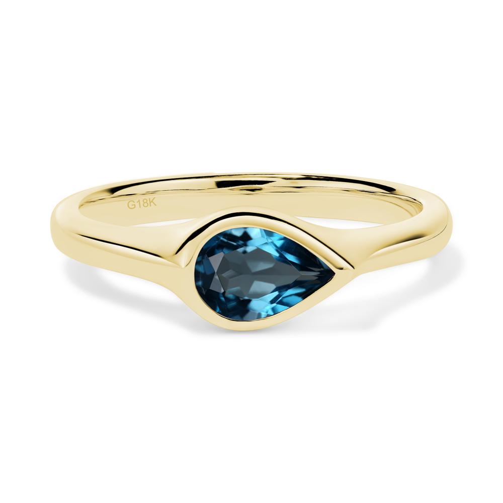 Horizontal Pear London Blue Topaz Engagement Ring - LUO Jewelry #metal_18k yellow gold