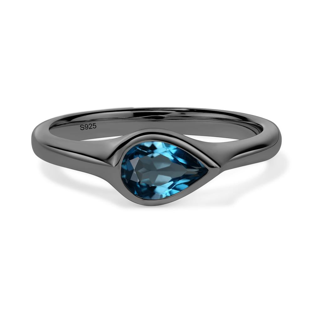 Horizontal Pear London Blue Topaz Engagement Ring - LUO Jewelry #metal_black finish sterling silver