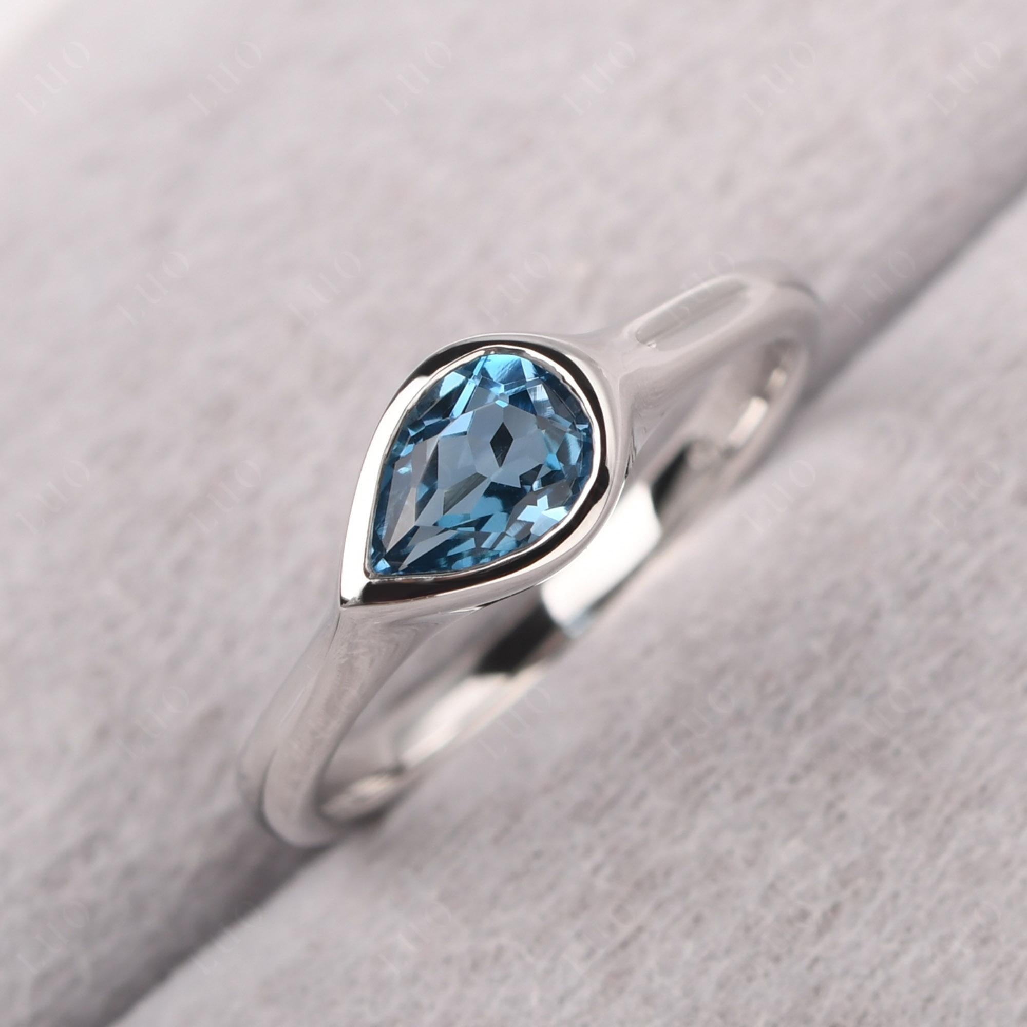 Horizontal Pear London Blue Topaz Engagement Ring - LUO Jewelry