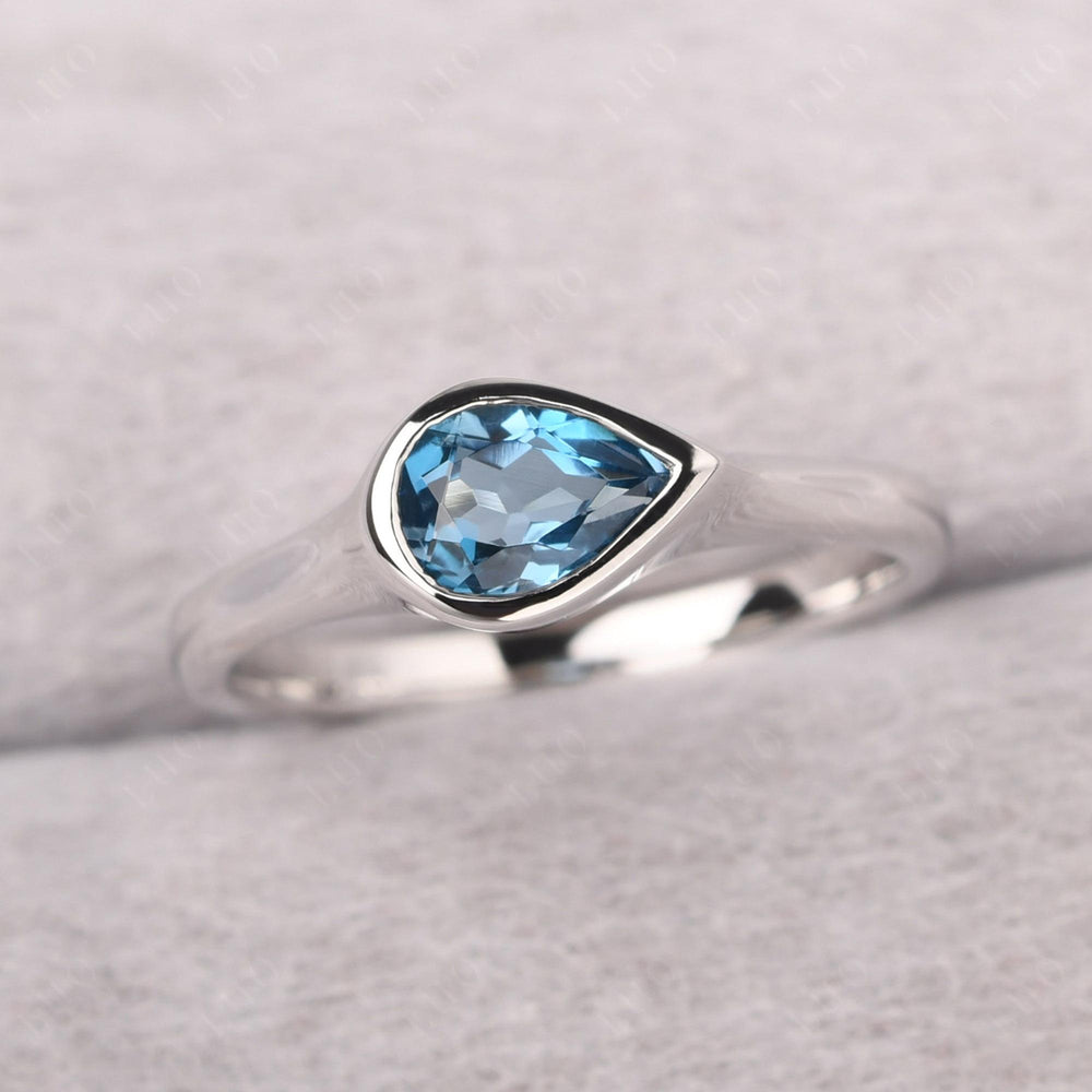 Horizontal Pear London Blue Topaz Engagement Ring - LUO Jewelry