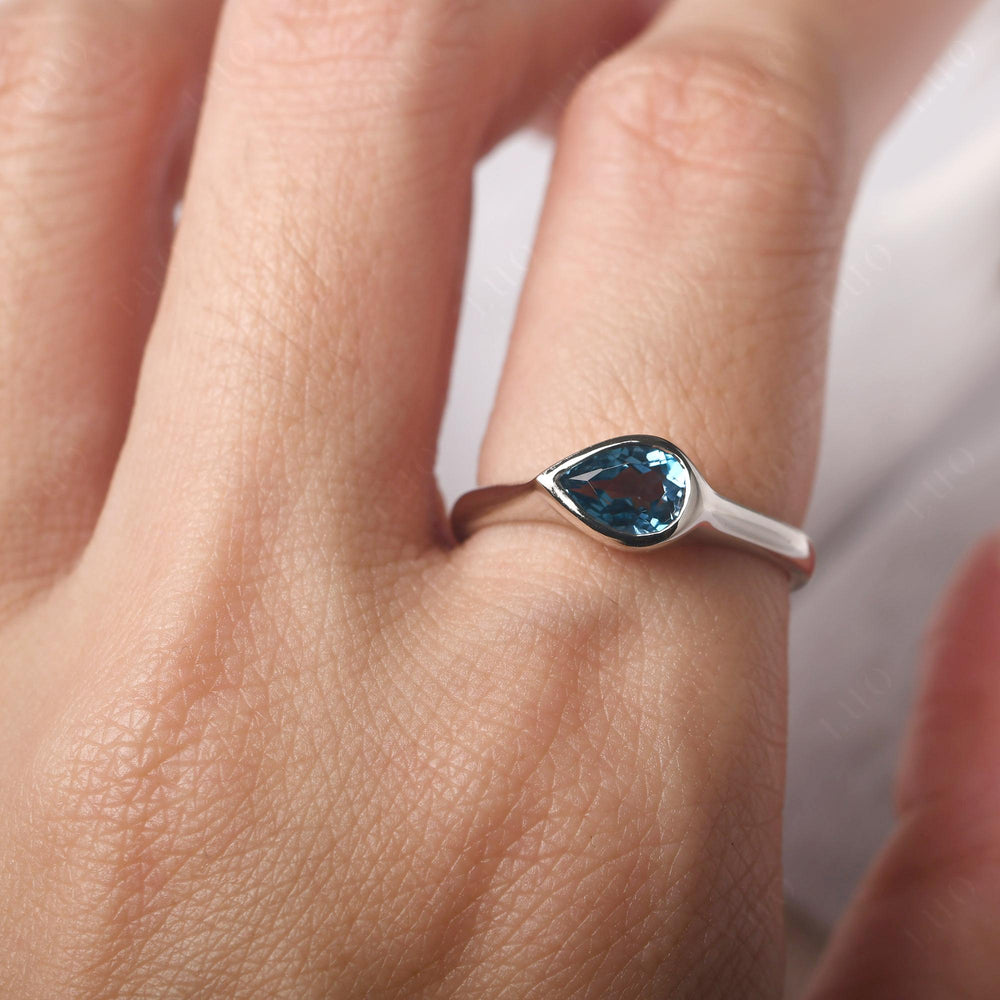 Horizontal Pear London Blue Topaz Engagement Ring - LUO Jewelry