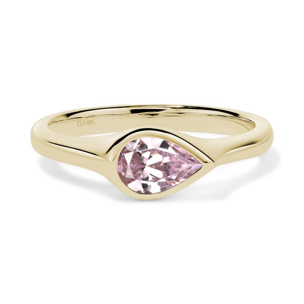 Horizontal Pear Pink Cubic Zirconia Engagement Ring - LUO Jewelry #metal_14k yellow gold