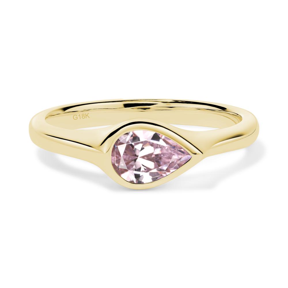 Horizontal Pear Pink Cubic Zirconia Engagement Ring - LUO Jewelry #metal_18k yellow gold