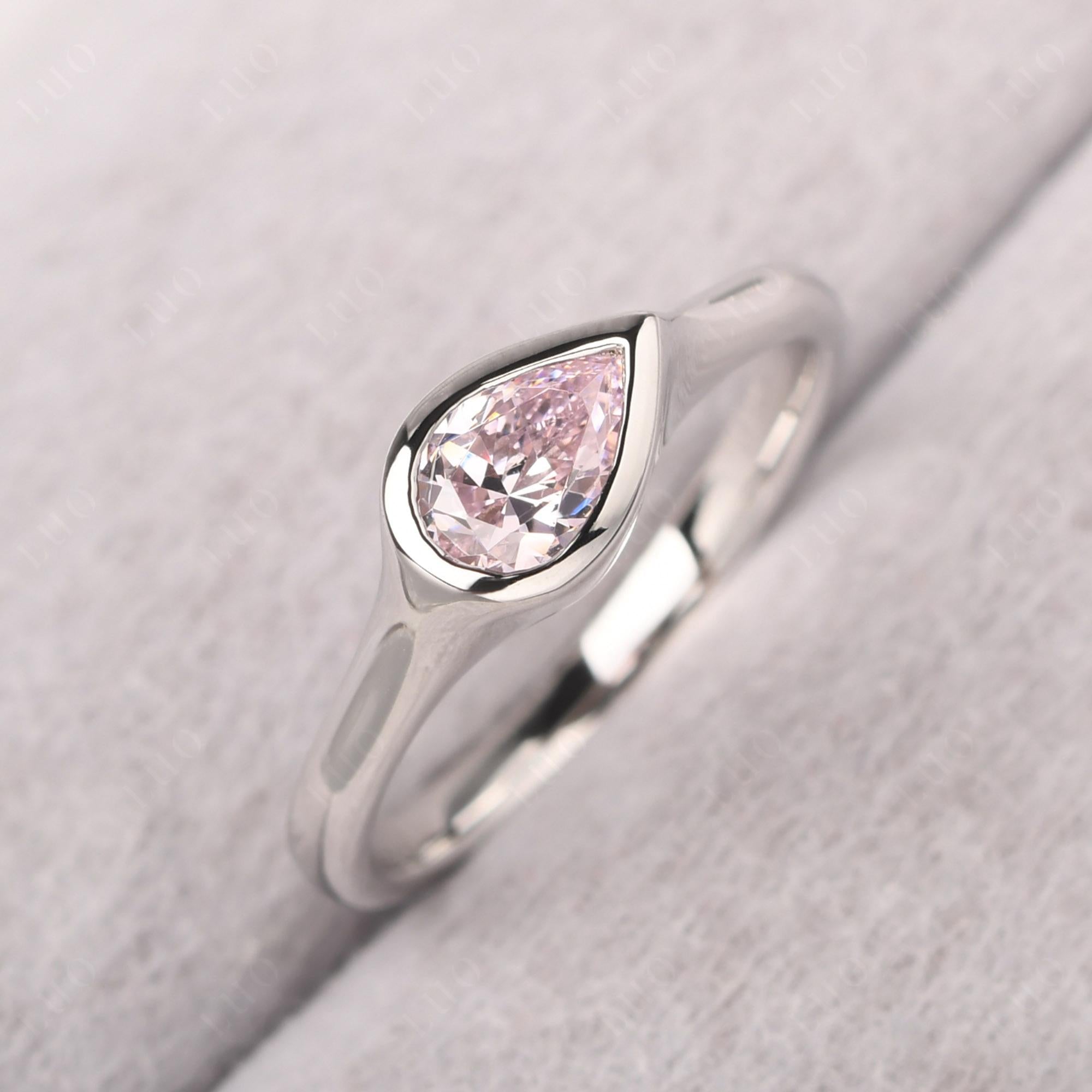 Horizontal Pear Pink Cubic Zirconia Engagement Ring - LUO Jewelry