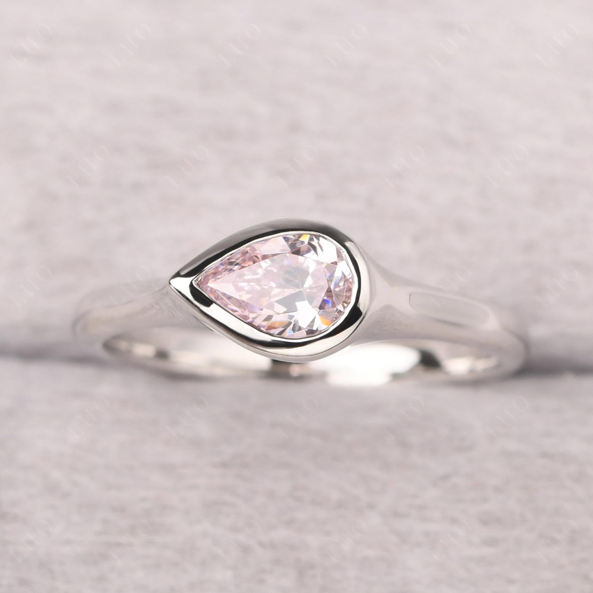 Horizontal Pear Pink Cubic Zirconia Engagement Ring - LUO Jewelry