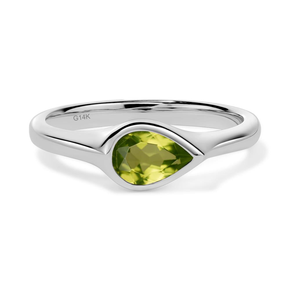Horizontal Pear Peridot Engagement Ring - LUO Jewelry #metal_14k white gold