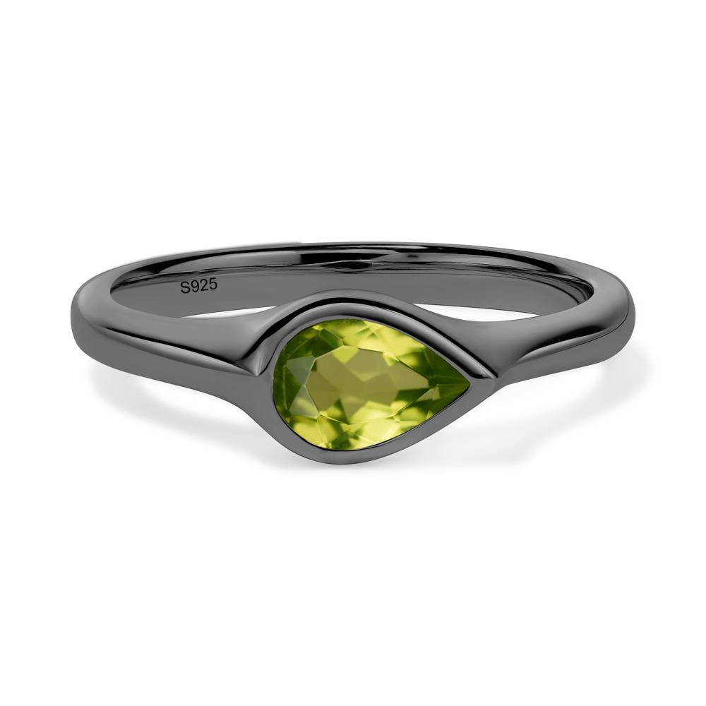 Horizontal Pear Peridot Engagement Ring - LUO Jewelry #metal_black finish sterling silver