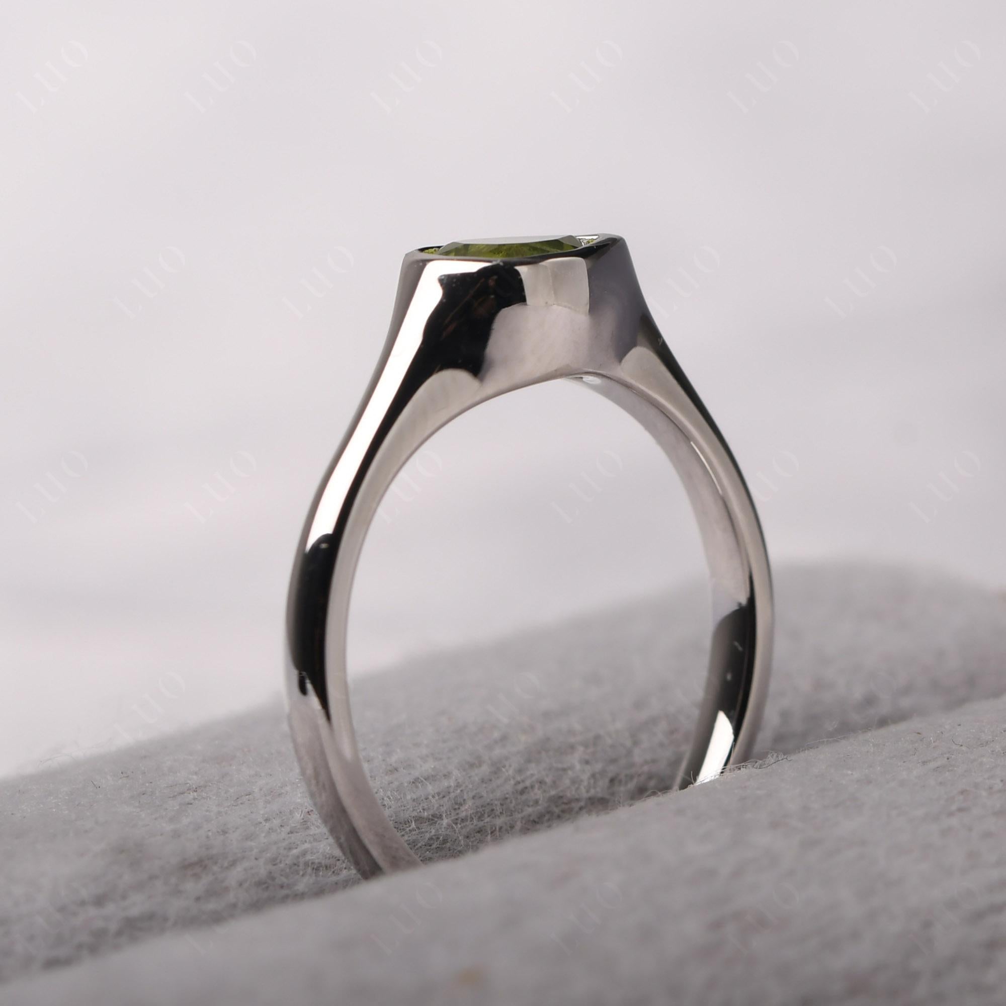 Horizontal Pear Peridot Engagement Ring - LUO Jewelry