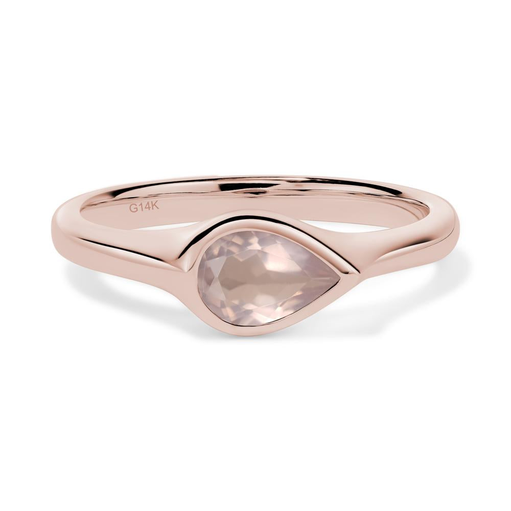 Horizontal Pear Rose Quartz Engagement Ring - LUO Jewelry #metal_14k rose gold