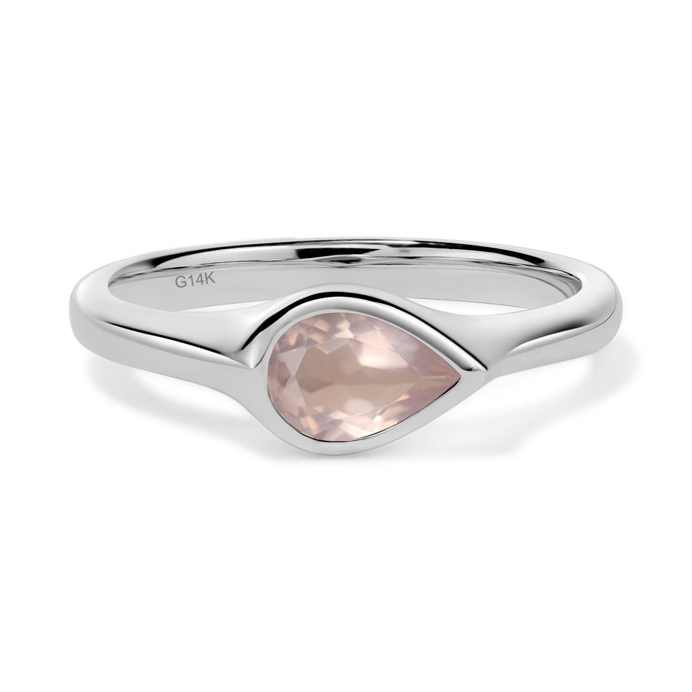 Horizontal Pear Rose Quartz Engagement Ring - LUO Jewelry #metal_14k white gold