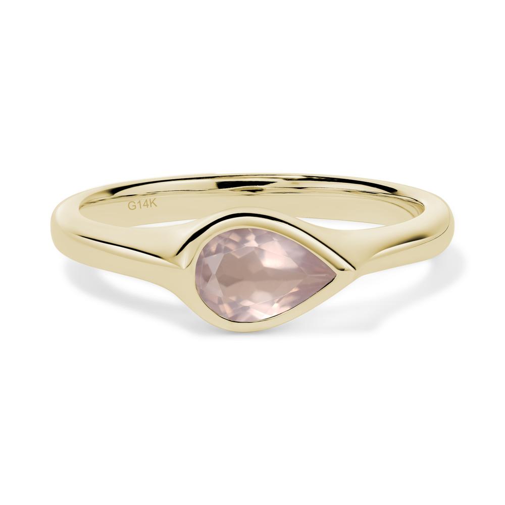 Horizontal Pear Rose Quartz Engagement Ring - LUO Jewelry #metal_14k yellow gold