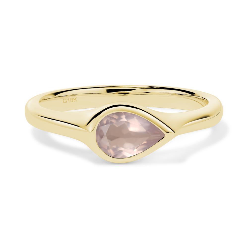 Horizontal Pear Rose Quartz Engagement Ring - LUO Jewelry #metal_18k yellow gold