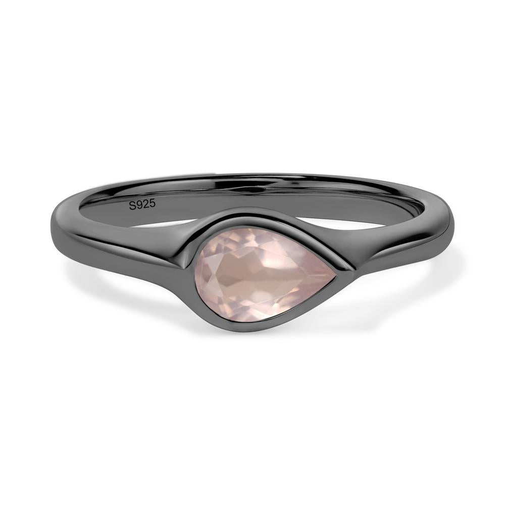 Horizontal Pear Rose Quartz Engagement Ring - LUO Jewelry #metal_black finish sterling silver