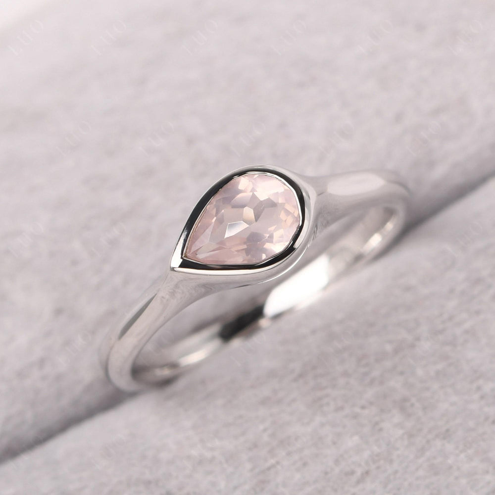 Horizontal Pear Rose Quartz Engagement Ring - LUO Jewelry