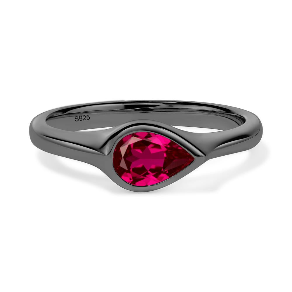 Horizontal Pear Ruby Engagement Ring - LUO Jewelry #metal_black finish sterling silver