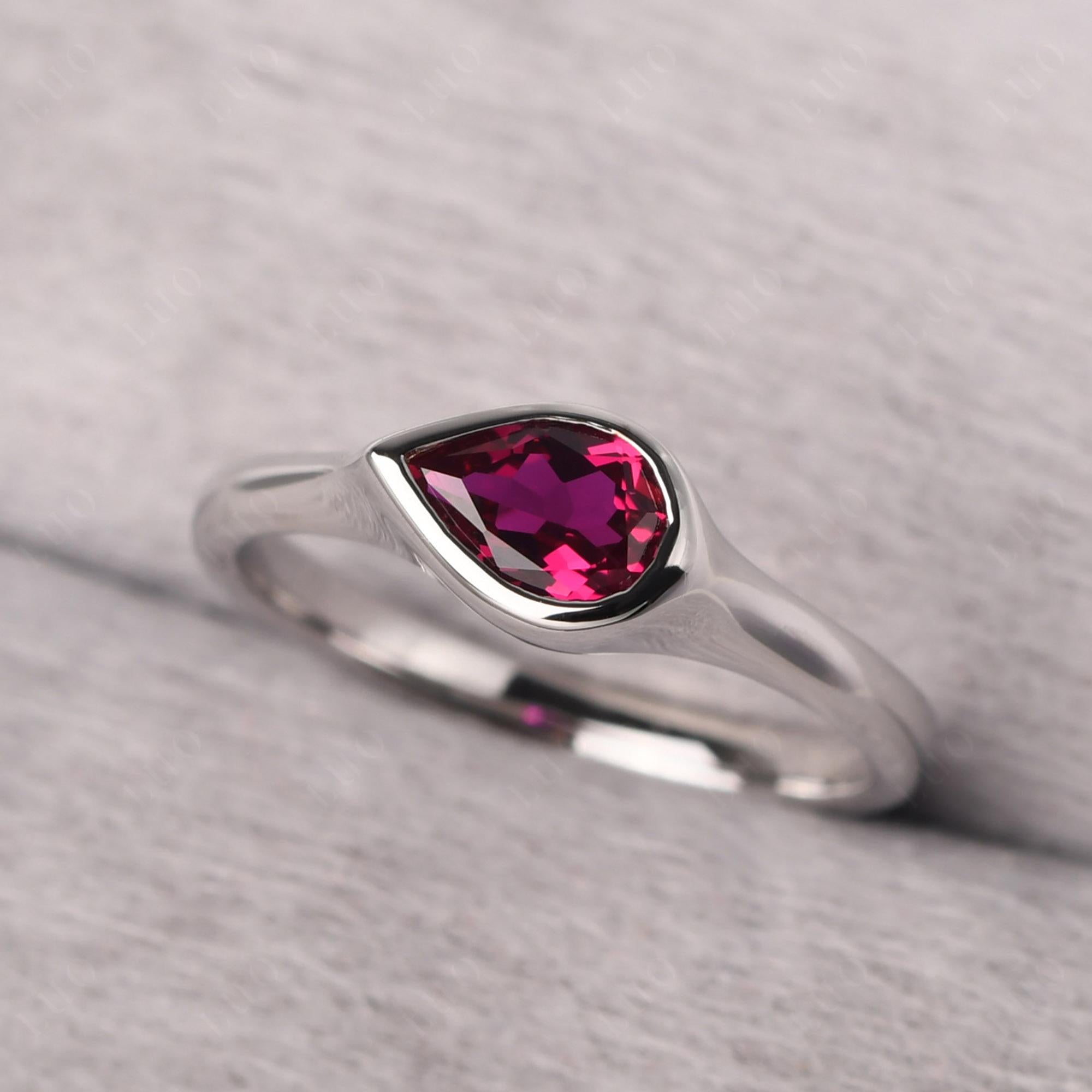 Horizontal Pear Ruby Engagement Ring - LUO Jewelry