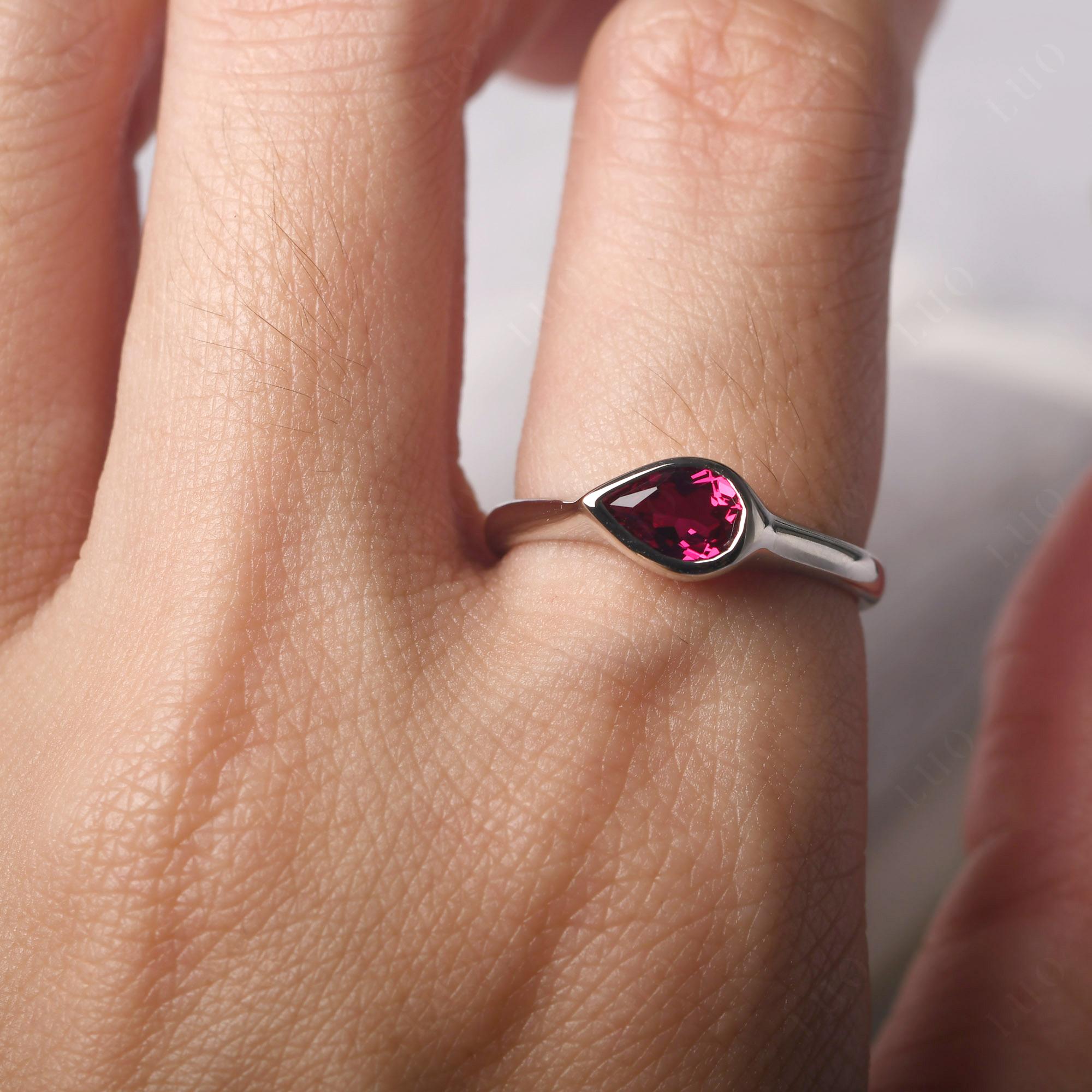 Horizontal Pear Ruby Engagement Ring - LUO Jewelry