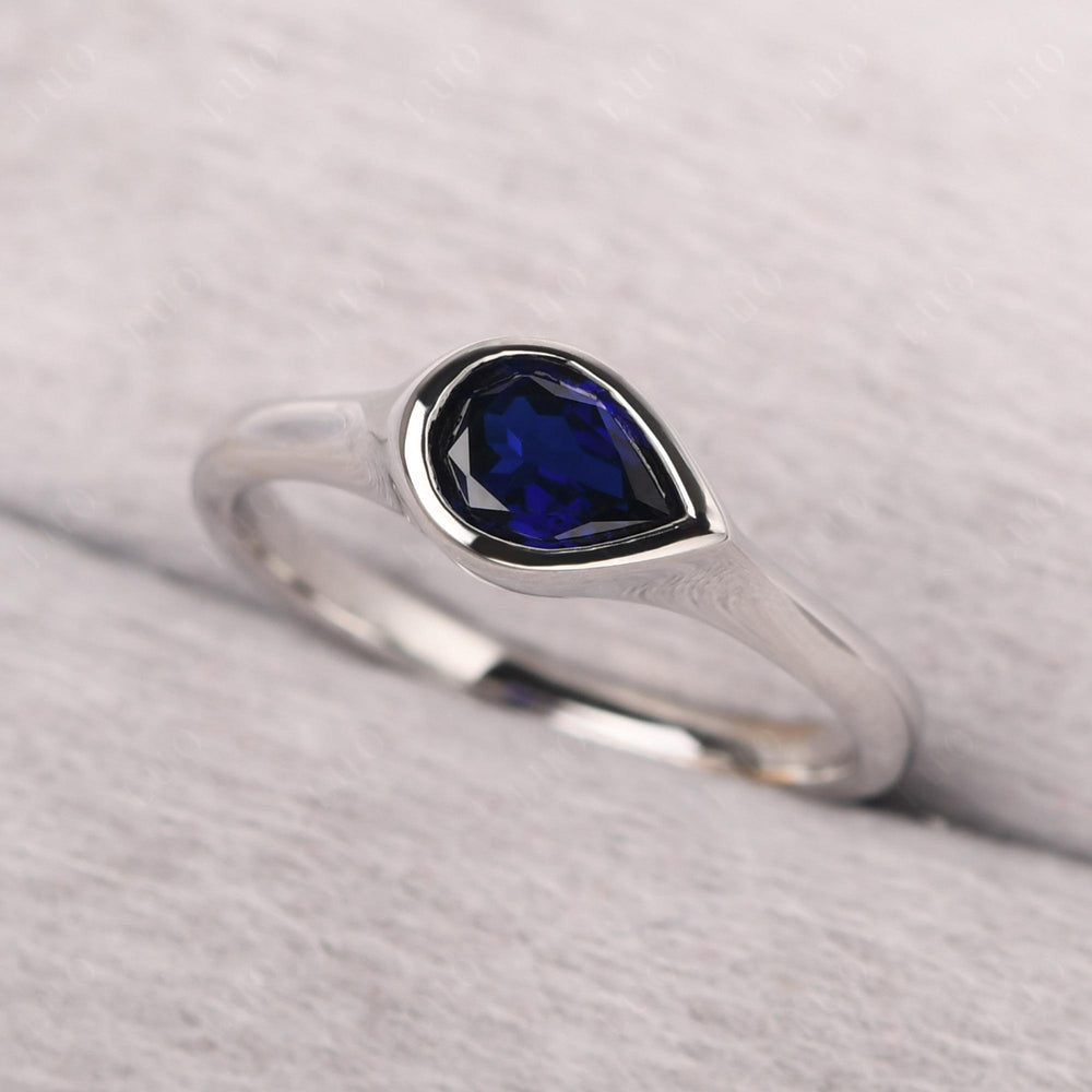Horizontal Pear Lab Sapphire Engagement Ring - LUO Jewelry