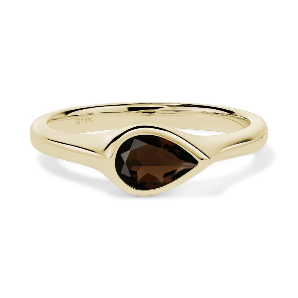 Horizontal Pear Smoky Quartz Engagement Ring - LUO Jewelry #metal_14k yellow gold