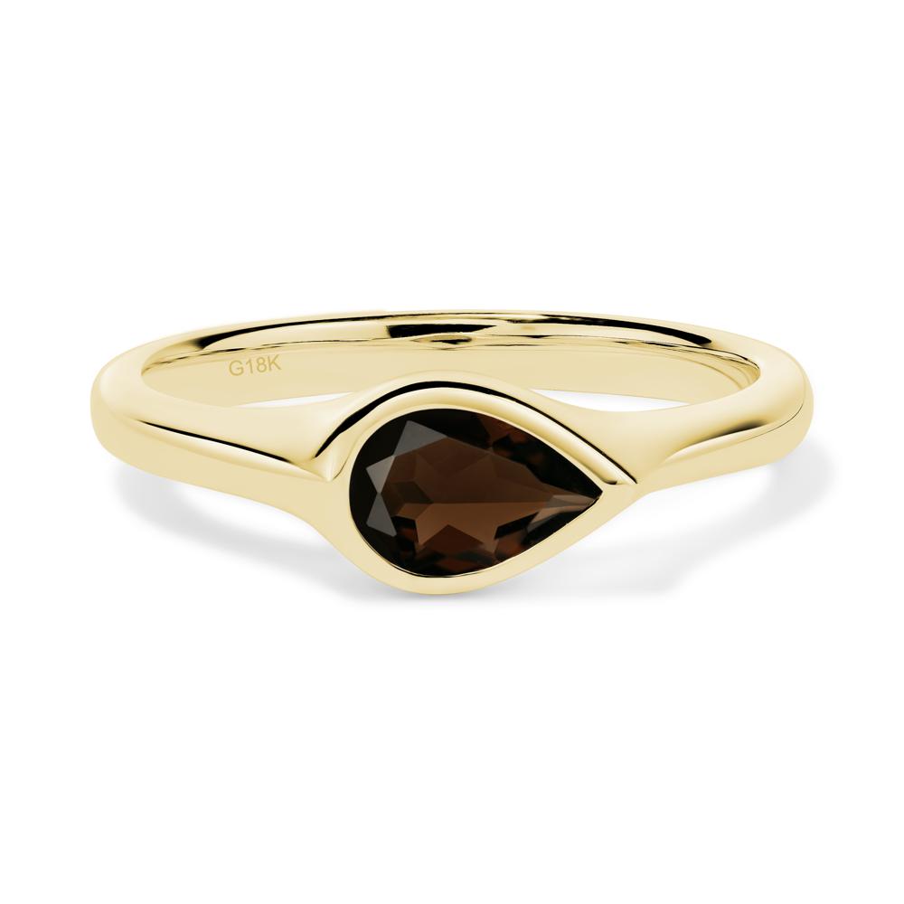 Horizontal Pear Smoky Quartz Engagement Ring - LUO Jewelry #metal_18k yellow gold